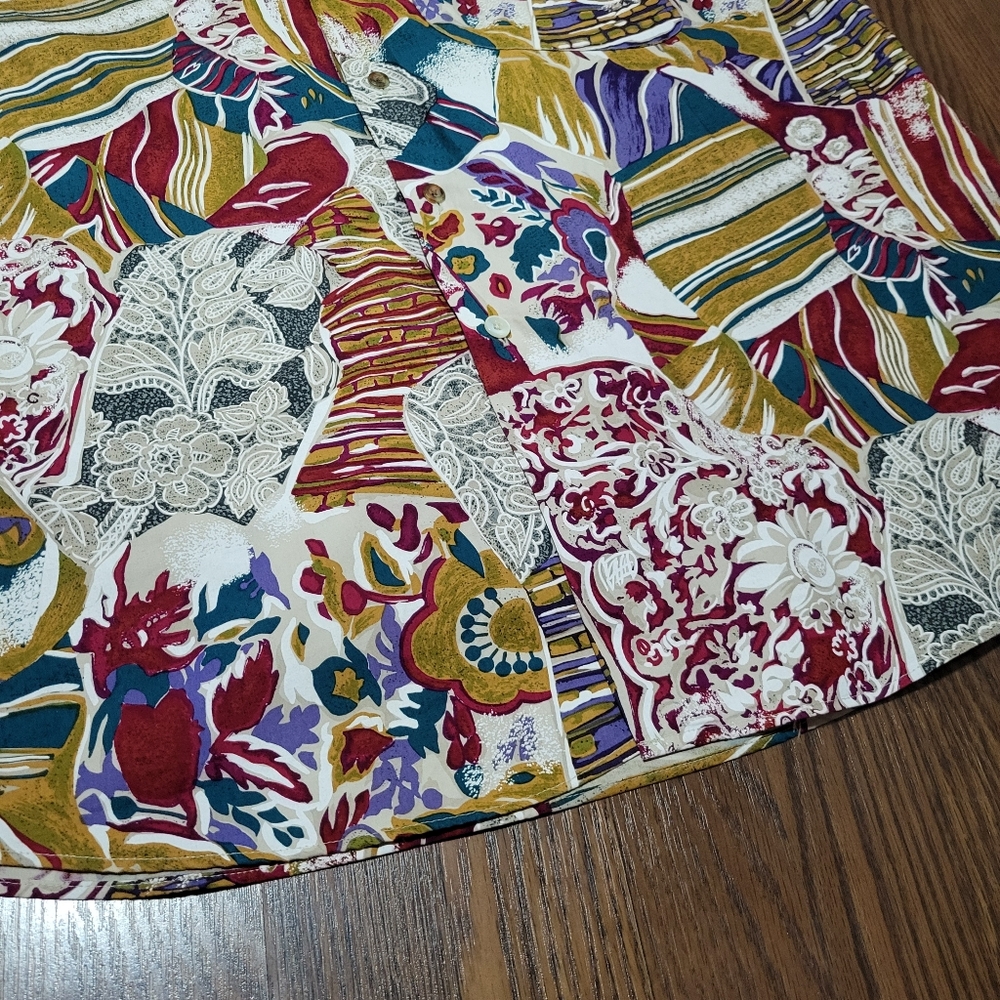 Vintage 80s HENRY GRETHEL Floral ABSTRACT Paisley Print Button-up Collared Shirt - Picture 9 of 15
